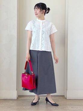 「Reflect（リフレクト）の【通勤◎】カットワーク刺繍レース シャツブラウス（シャツ/ブラウス、ホワイト系）」を使った、benigingerさん（レディース・164cm）の秋コーディネート