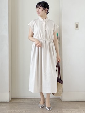 「Reflect（リフレクト）のフレンチスリーブシャツワンピース（ワンピース、ベージュ系）」を使った、benigingerさん（レディース・164cm）の夏コーディネート