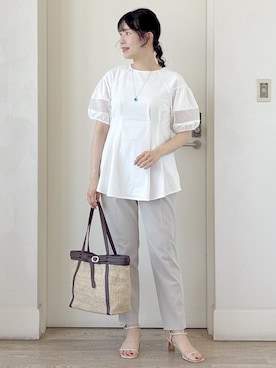 「Reflect（リフレクト）のメッシュ切り替えスリーブトップス（Tシャツ/カットソー、ホワイト系）」を使った、benigingerさん（レディース）の夏コーディネート