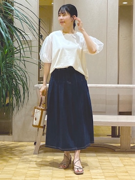 「Reflect（リフレクト）の【UVカット／接触冷感／吸水速乾】チュールスリーブプルオーバー（Tシャツ/カットソー、ホワイト系）」を使った、benigingerさん（レディース・164cm）の夏コーディネート