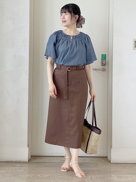 「Reflect（リフレクト）のネックギャザーデザインブラウス（シャツ/ブラウス、ブルー系）」を使った、benigingerさん（レディース）の夏コーディネート