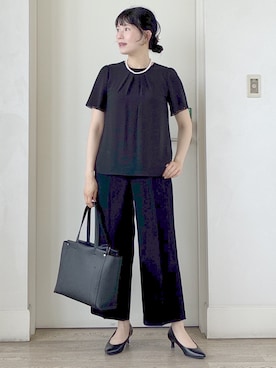 「Reflect（リフレクト）の【S-4Lサイズ/UVカット／接触冷感】シフォンジャージブラウス（シャツ/ブラウス、ブラック系）」を使った、benigingerさん（レディース）の夏コーディネート