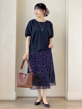 「Reflect（リフレクト）の【UVカット／接触冷感／吸水速乾】ギャザースリーブカットソー（Tシャツ/カットソー、ブラック系）」を使った、benigingerさん（レディース・164cm）の秋コーディネート