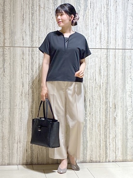 「Reflect（リフレクト）の【UVカット／接触冷感／吸水速乾】フレアスリーブプルオーバージャージ（Tシャツ/カットソー、ブラック系）」を使った、benigingerさん（レディース・164cm）の夏コーディネート