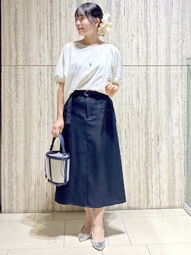 「Reflect（リフレクト）の【UVカット／接触冷感／吸水速乾】ギャザースリーブカットソー（Tシャツ/カットソー、ホワイト系）」を使った、benigingerさん（レディース・164cm）の夏コーディネート