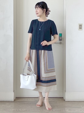 「Reflect（リフレクト）の【UVカット／接触冷感】五分袖シフォンブラウス（シャツ/ブラウス、ブルー系）」を使った、benigingerさん（レディース）の夏コーディネート