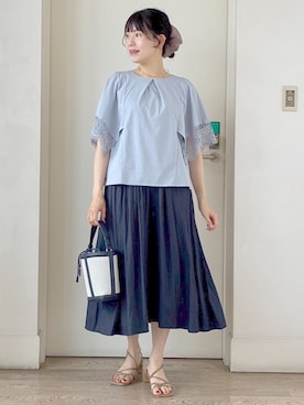 「Reflect（リフレクト）の【UVカット／接触冷感】レーススリーブジャージカットソー（Tシャツ/カットソー、ブルー系）」を使った、benigingerさん（レディース・164cm）の夏コーディネート