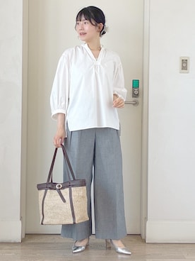 「Reflect（リフレクト）のボリュームスリーブプルオーバーブラウス（シャツ/ブラウス、ホワイト系）」を使った、benigingerさん（レディース・164cm）の夏コーディネート