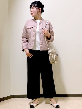 「アイテム（デニムジャケット、ピンク系）」を使った、benigingerさん（レディース・164cm）の春コーディネート