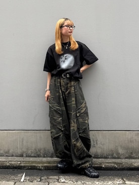 「RAGEBLUE（レイジブルー）のSLANT POCKET Barrel Pants/スラントポケット/バレルパンツ（その他パンツ、グリーン系）」を使った、サヤノさん（レディース・159cm）の夏コーディネート