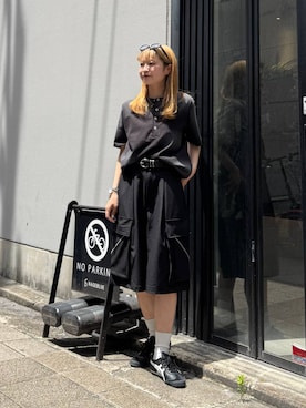 「RAGEBLUE（レイジブルー）のAssort Sunglasses/アソートサングラス（サングラス、ブラック系）」を使った、サヤノさん（レディース・159cm）の夏コーディネート