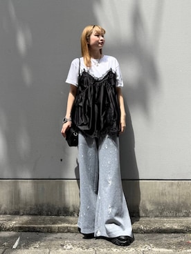 「LOWRYS FARM（ローリーズファーム）のボリュームローファー　634544（ローファー、ブラック系）」を使った、サヤノさん（レディース・159cm）の春コーディネート