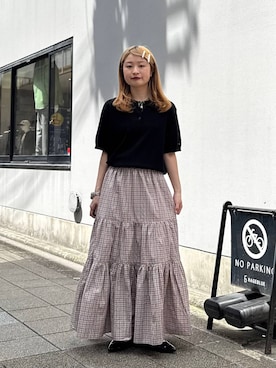 「RAGEBLUE（レイジブルー）のポインテッドトゥシューズ（パンプス、ブラック系）」を使った、サヤノさん（レディース・159cm）の春コーディネート