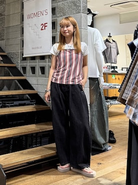 「RAGEBLUE（レイジブルー）のMULTIWAY/キャミセットポロ2P（Tシャツ/カットソー、レッド系）」を使った、サヤノさん（レディース・159cm）の夏コーディネート