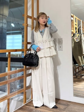 「RAGEBLUE（レイジブルー）のアイテム（スラックス）」を使った、サヤノさん（レディース・159cm）の春コーディネート