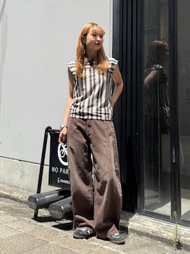 「RAGEBLUE（レイジブルー）のMULTIWAY/キャミセットポロ2P（Tシャツ/カットソー、ブラウン系）」を使った、サヤノさん（レディース・159cm）の夏コーディネート