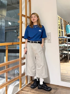 「RAGEBLUE（レイジブルー）のBarrel Buggy Half Pants/バレルバギーハーフパンツ（その他パンツ、グレー系）」を使った、サヤノさん（レディース・159cm）の春コーディネート