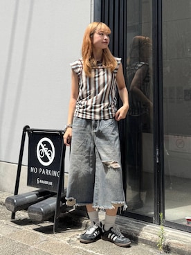 「RAGEBLUE（レイジブルー）のMULTIWAY/キャミセットポロ2P（Tシャツ/カットソー、ブラウン系）」を使った、サヤノさん（レディース・159cm）の夏コーディネート