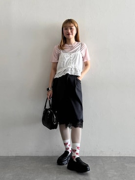 「RAGEBLUE（レイジブルー）のアイテム（スラックス）」を使った、サヤノさん（レディース・159cm）の春コーディネート