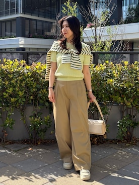 「LACOSTE（ラコステ）のアイテム」を使った、minamiさん（レディース・154cm）の春コーディネート