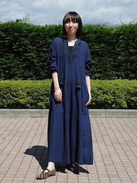 「B.C STOCK（ベーセーストック）のウォッシャブル / 刺繍ティアードワンピース（ワンピース、ブルー系）」を使った、りんりんさん（レディース・162cm）の春コーディネート