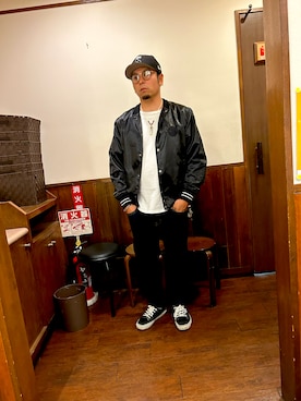 「アイテム（スタジャン）」を使った、nabenomixさん（メンズ・174cm）の春コーディネート