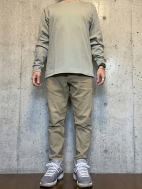 「UNIQLO（ユニクロ）のエアリズムコットンクルーネックTシャツ（Tシャツ/カットソー、グリーン系）」を使った、rfv111さん（メンズ・162cm）の春コーディネート