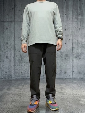 「UNIQLO（ユニクロ）のエアリズムコットンクルーネックTシャツ（Tシャツ/カットソー、グリーン系）」を使った、rfv111さん（メンズ・162cm）の春コーディネート