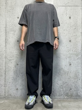 「coen（コーエン）の【ストレッチ/吸水速乾性/通気性/防シワ/UVカット】ストレッチテック メッシュリラックスパンツ（インフルエンサー紹介アイテム）（その他パンツ、ブラック系）」を使った、rfv111さん（メンズ・162cm）の夏コーディネート