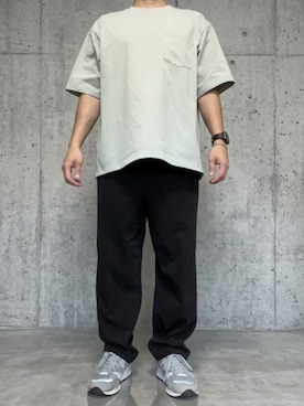 「coen（コーエン）の【ストレッチ/吸水速乾性/通気性/防シワ/UVカット】ストレッチテック メッシュリラックスパンツ（インフルエンサー紹介アイテム）（その他パンツ、ブラック系）」を使った、rfv111さん（メンズ・162cm）の夏コーディネート