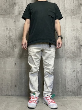「FREAK'S STORE（フリークスストア）の限定展開 FREAK'S STORE OUTDOORS/フリークスアウトドアーズ スリムフィット ストレッチ クライミングパンツ/デニム/チノ（チノパンツ、ホワイト系）」を使った、rfv111さん（メンズ・162cm）の秋コーディネート
