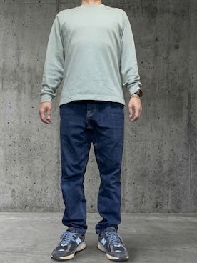 「UNIQLO（ユニクロ）のエアリズムコットンクルーネックTシャツ（Tシャツ/カットソー、グリーン系）」を使った、rfv111さん（メンズ・162cm）の春コーディネート
