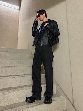 「おでかけコーデ」｜「アイテム（ライダースジャケット）」を使った、yumadslさん（メンズ・173cm）の冬コーディネート