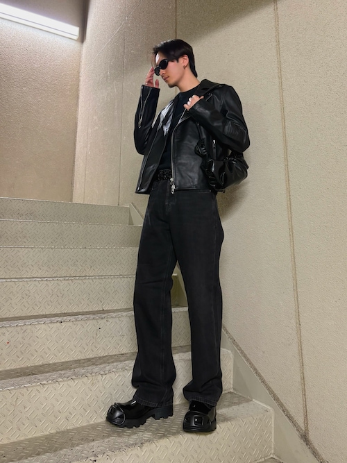 メンズ ブラックダブルライダースジャケット L-EO-WRD（ライダース