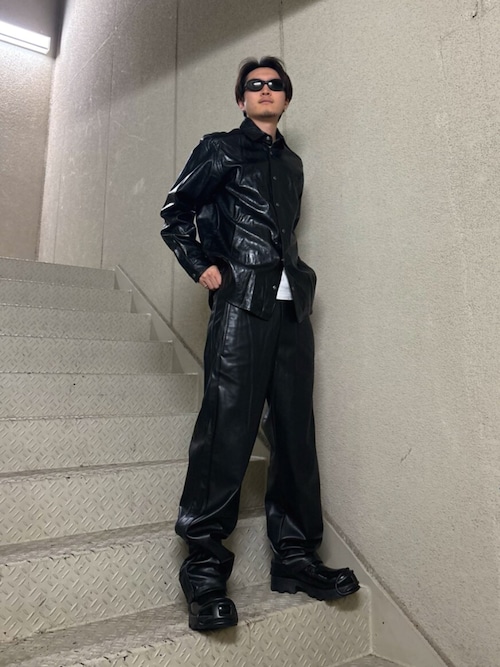 メンズ ブラック レギュラーフィットパンツ P-ARTEN-PIPING-PGBX