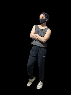 「ADRER（アドラー）の3way mesh/cotton combination layered tank top(2枚セット) / 3ウェイメッシュ/コットンコンビネーションレイヤードタンクトップ（2枚セット）（タンクトップ、ブルー系）」を使った、ruma0520さん（メンズ・170cm）の春コーディネート