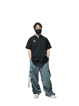 「HARE（ハレ）の【SET UP対応】ニータックベルトカーゴパンツ(HARE)（カーゴパンツ、ブルー系）」を使った、ruma0520さん（メンズ・170cm）の春コーディネート