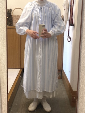 「ストライプワンピース」｜「アイテム（スリッポン）」を使った、hiyoriさん（レディース・161cm）の秋コーディネート