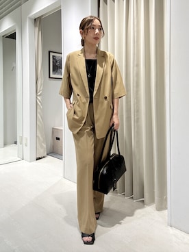 「アイテム（テーラードジャケット、イエロー系）」を使った、tomoさん（レディース・156cm）の夏コーディネート