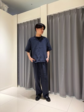 「SENSE OF PLACE by URBAN RESEARCH(センスオブプレイスバイアーバンリサーチ)のメッシュエンボススリッポンシューズ(スリッポン、ブラック系)」を使った、あだちさん(メンズ・177cm)の夏コーディネート
