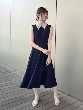 「NATURAL BEAUTY BASIC（ナチュラルビューティーベーシック）のレース襟ノースリーブワンピース（ワンピース、ブルー系）」を使った、hiyoriさん（レディース・171cm）の夏コーディネート