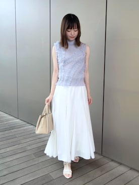 「NATURAL BEAUTY BASIC（ナチュラルビューティーベーシック）の【PS/低身長サイズ】シャイニーシアーボリュームスカート（スカート、ホワイト系）」を使った、hiyoriさん（レディース・171cm）の夏コーディネート
