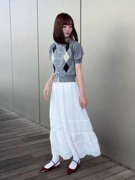 「N.（N. Natural Beauty Basic）（エヌエヌナチュラルビューティーベーシック）の切替レーススカート（スカート、ホワイト系）」を使った、hiyoriさん（レディース・171cm）の夏コーディネート