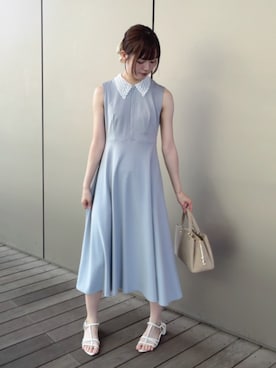 「NATURAL BEAUTY BASIC（ナチュラルビューティーベーシック）のレース襟ノースリーブワンピース（ワンピース、グレー系）」を使った、hiyoriさん（レディース・171cm）の夏コーディネート