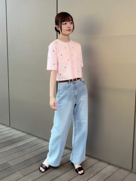 「NATURAL BEAUTY BASIC（ナチュラルビューティーベーシック）の【追加生産】ハート刺繍ニットジャケット（カーディガン/ボレロ、ピンク系）」を使った、hiyoriさん（レディース・171cm）の夏コーディネート