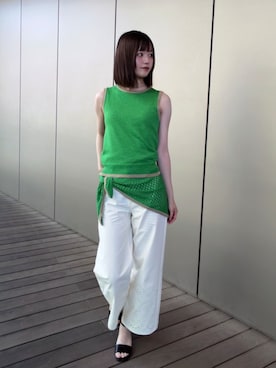 「N.（N. Natural Beauty Basic）（エヌエヌナチュラルビューティーベーシック）の柄編みスカーフ付ニット（ニット/セーター、グリーン系）」を使った、hiyoriさん（レディース・171cm）の夏コーディネート