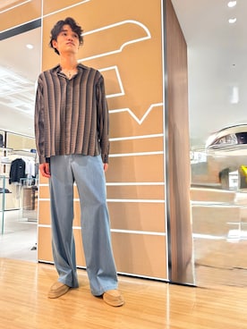 「EMPORIO ARMANI（エンポリオアルマーニ）の【エンポリオ アルマーニ】コンフォートフィットシャツ リヨセル混紡 オールオーバープリント（シャツ/ブラウス、ブルー系）」を使った、yuto suginoさん（メンズ・187cm）の夏コーディネート