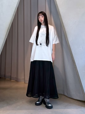 「UN3D.（アンスリード）のORIGAMI PARTS STITCH T-SH / オリガミパーツステッチTシャツ（Tシャツ/カットソー、ホワイト系）」を使った、YURIさん（レディース・162cm）の夏コーディネート