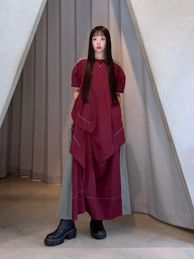「UN3D.（アンスリード）のFRONT BACK BICOLOR OP / フロントバックバイカラーワンピース（ワンピース、レッド系）」を使った、YURIさん（レディース・162cm）の秋コーディネート