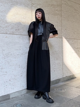 「UN3D.（アンスリード）のUN3D.SOLE SIDEGORE BOOTS / アンスリードソールサイドゴアブーツ（ブーツ、ブラック系）」を使った、YURIさん（レディース・162cm）の夏コーディネート